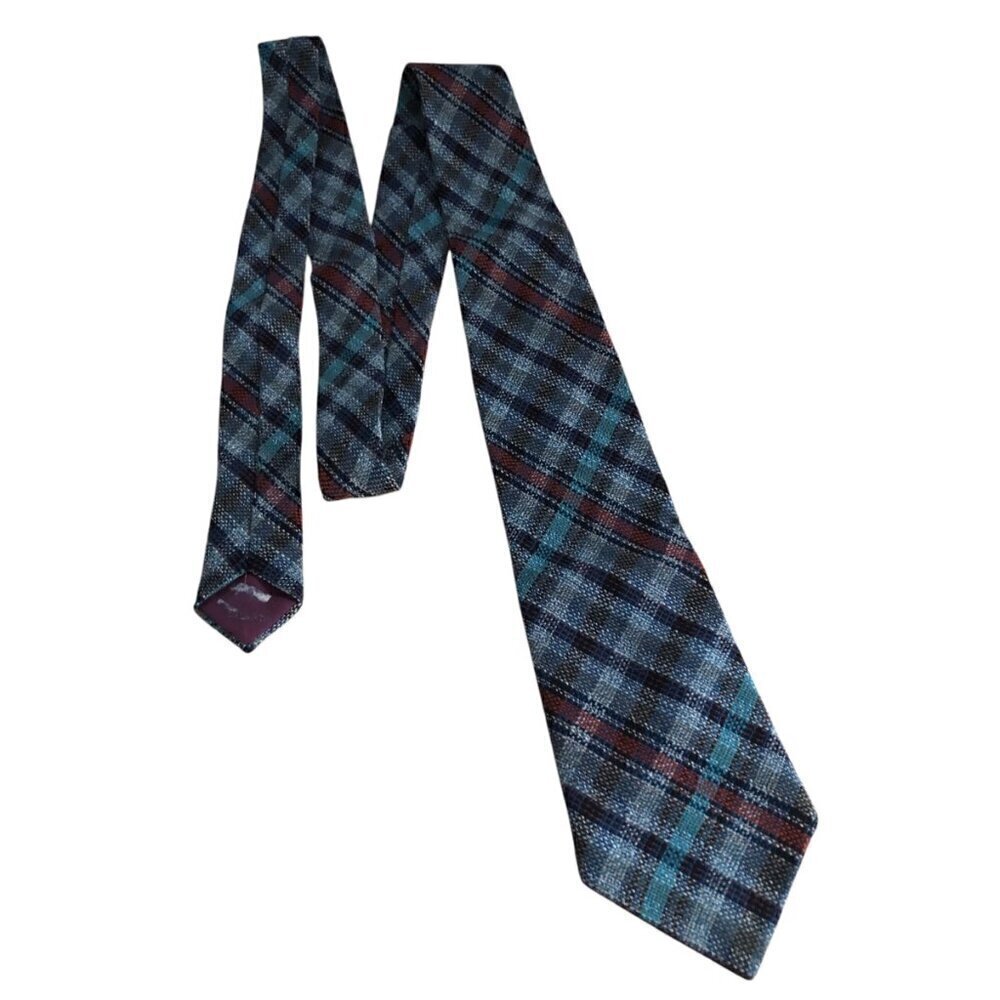 Vintage Roxburgh Melrose Mens Wool Plaid Necktie Brown Tan Made in Scotland Tie